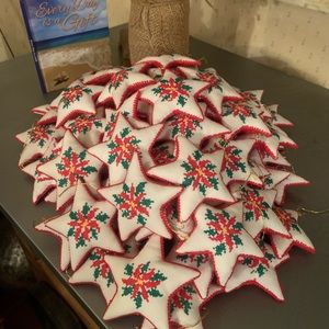 1985 NEW NEVER USED, Cross stitch CHRISTMAS STAR ornaments. BAG OF 92!